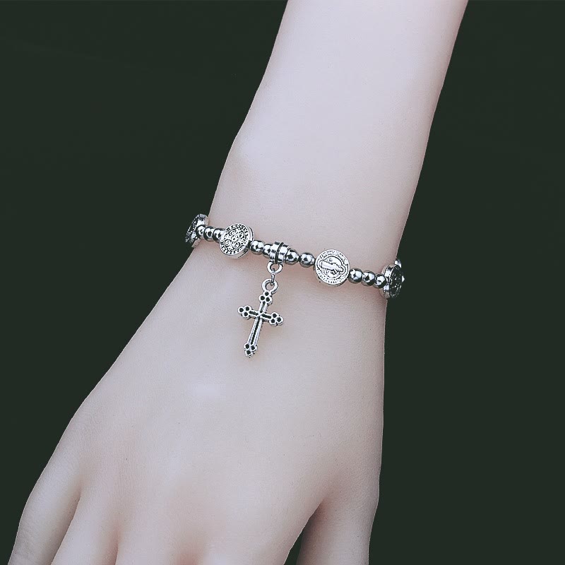 christiandiscipleshop Metal Cross Pendant St. Benedict Theme Bracelet
