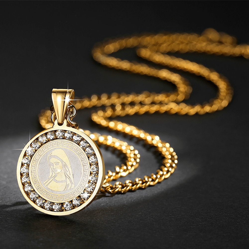 christiandiscipleshop Zircon Set Virgin Mary Titanium Pendant Necklace