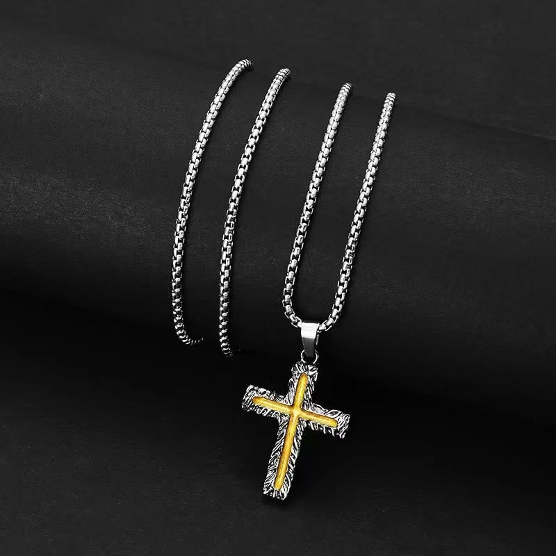christiandiscipleshop Minimalist Style Silver-golden Lava Cross Pendant Necklace