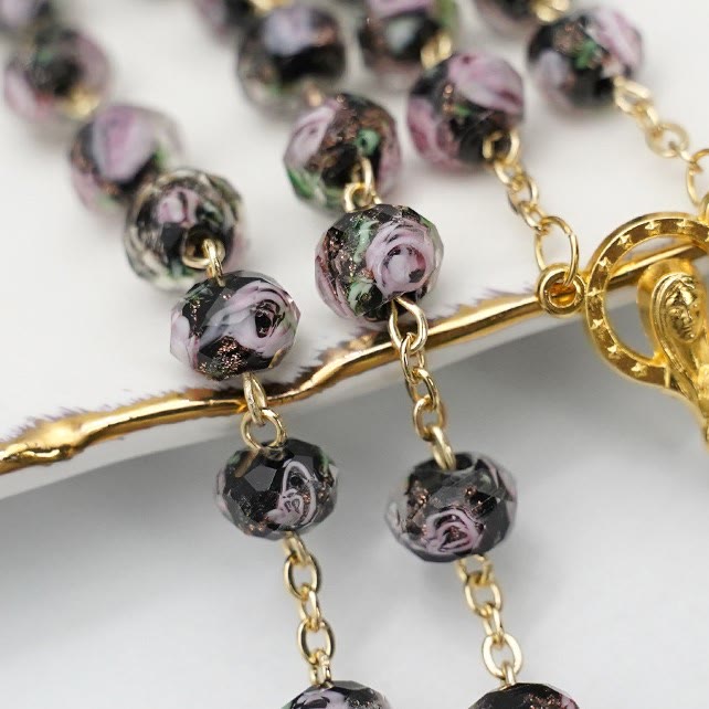 Christiandiscipleshop Flower Rose Glazed Beads Rosary with Mary & Crucifix