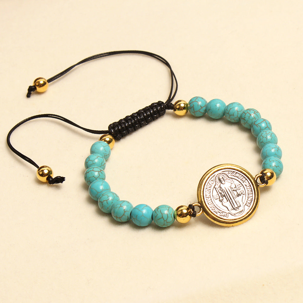 christiandiscipleshop Turquoise St. Benedict Prayer Blessing Beaded Bracelet