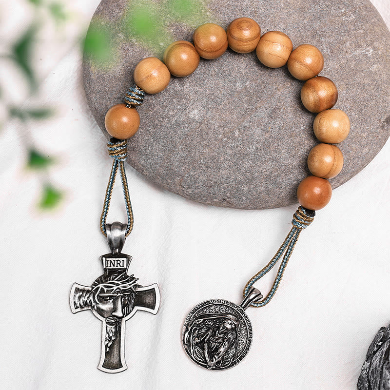 Holy Mother of Consolation & Jesus Cross Olive Wood Single Decade Rosary