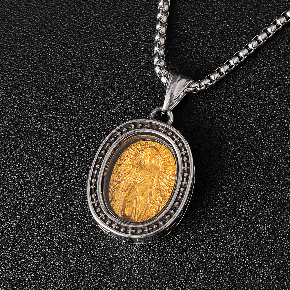 christiandiscipleshopthe Golden Christ Saint Medal Pendant Titanium Necklace
