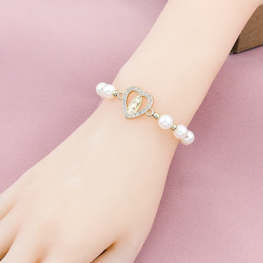 Christiandiscipleshop Rhinestones Heart-shaped Virgin Mary Pearl Bracelet