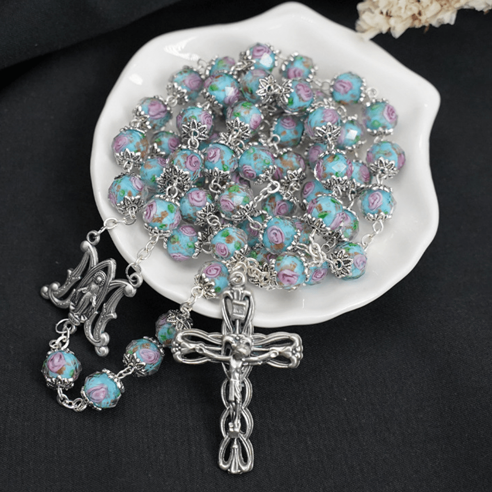 Christiandiscipleshop Glazed Crystal Rose Flower Beads Rosary