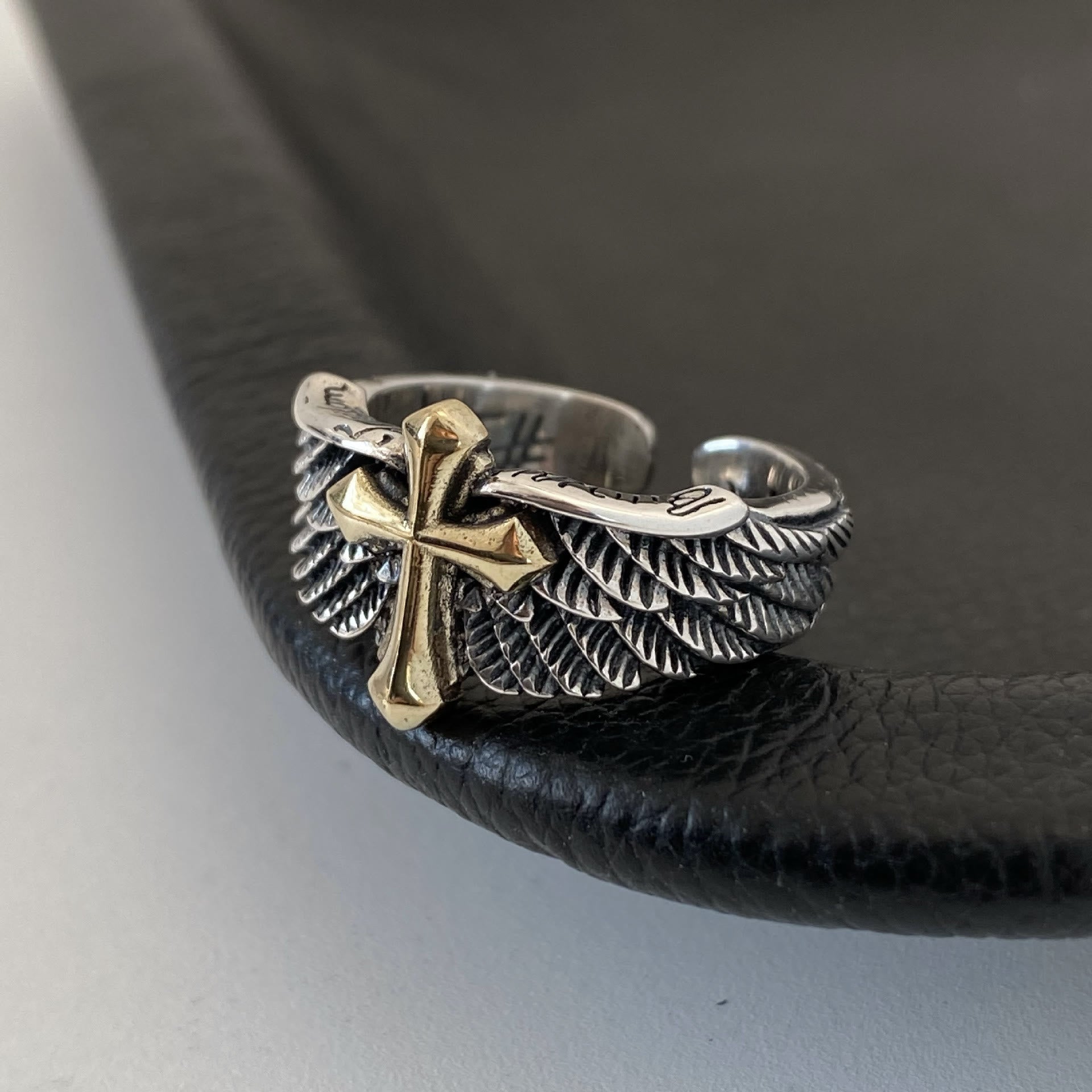 Christiandiscipleshop Retro Wings Cross Graffiti Letter Adjustable Ring