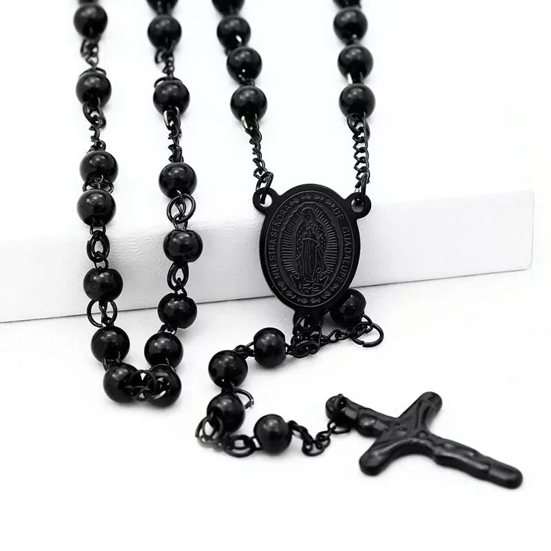 Stainless Steel Black Beaded Rosary