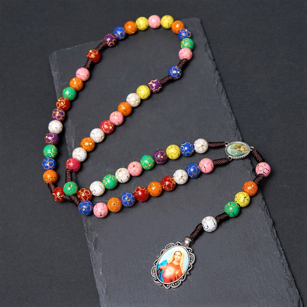 Christiandiscipleshop Our Lady of Mercy & Crucifix of 8 mm Round Multicolor Acrylic Nylon Cord Rosary