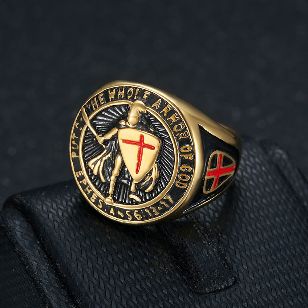 christiandiscipleshop Knight's Armor Shield Protection Titanium Ring