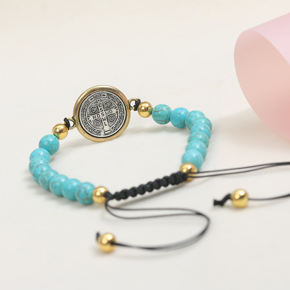 christiandiscipleshop Turquoise St. Benedict Prayer Blessing Beaded Bracelet
