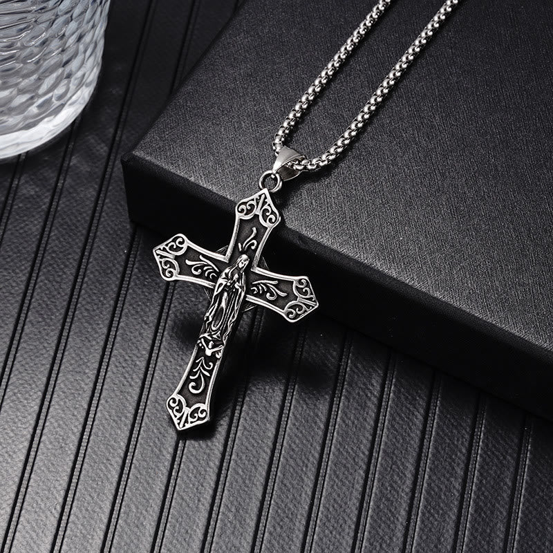 Christiandiscipleshop Retro Titanium Virgin Mary Cross Pendant Necklace