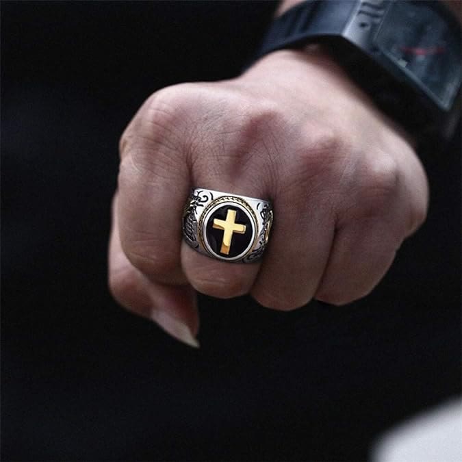 Christiandiscipleshop Retro Cross "Hand of God" Titanium Religion Ring