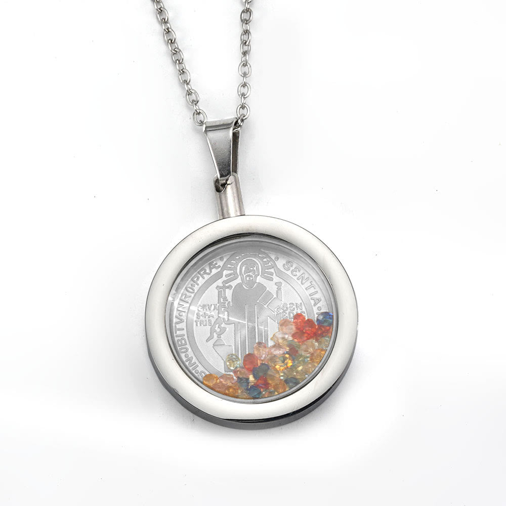Christiandiscipleshop Gold Round Reversible Necklace: Our Lady and St. Benedict