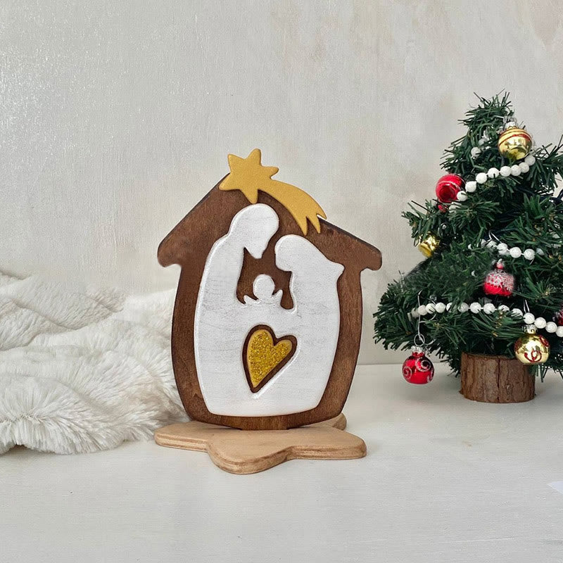 christiandiscipleshop Minimalist Style Wood Stereoscopic Brown Nativity Desktop Decorations Ornament