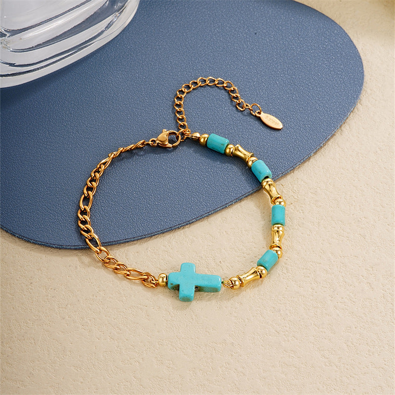 Christiandiscipleshop Niche Turquoise Cross Golden Chain Bracelet