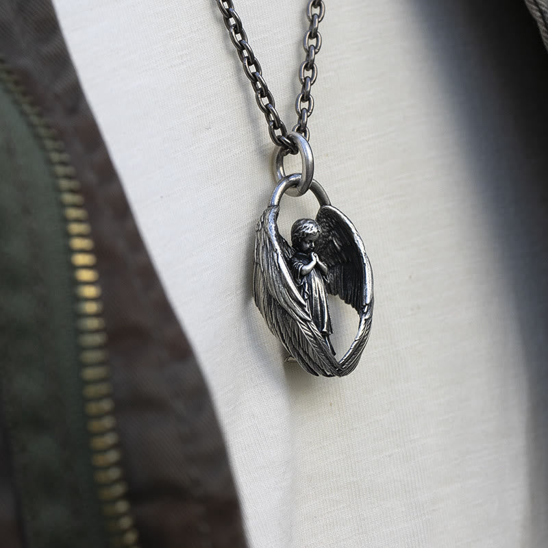 Christianartworkshop Blessing Praying Guardian Angel Wing Pendant Necklace