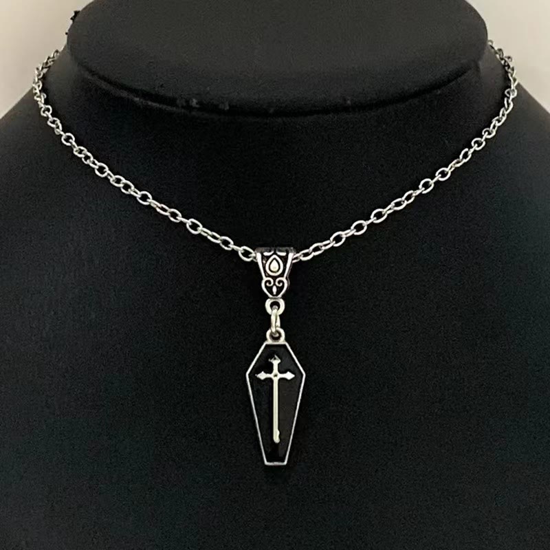 Christiandiscipleshop Gothic Style Red Enamel Halloween Vampire Coffin Cross Necklace