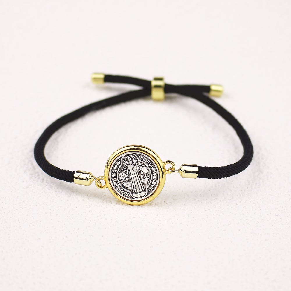 Christiandiscipleshop St. Benedict Medal Black Rope Cord Adjustable Bracelet