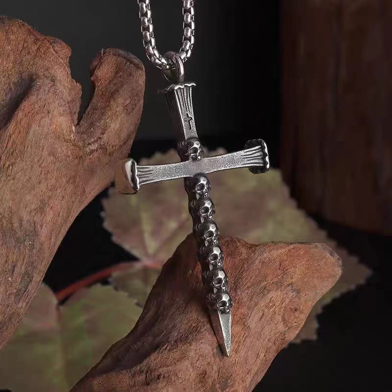 christiandiscipleshop Titanium Steel Skull Nail Cross Pendant Necklace