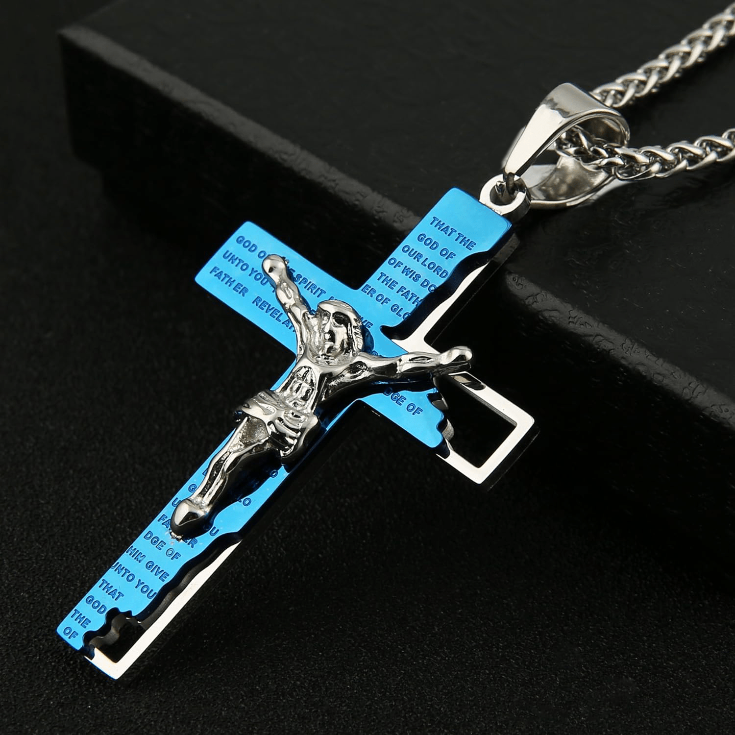 christiandiscipleshop Stainless Steel Crucifix Bible Prayer Pendant Necklace Chain