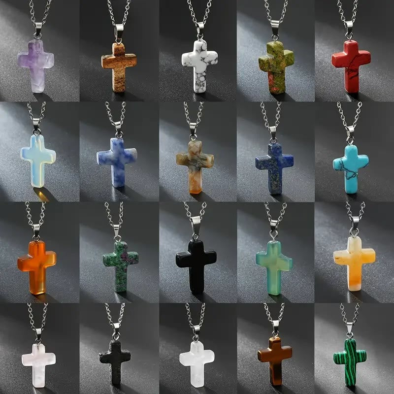 Christiandiscipleshop Natural Stone Cross Gemstone Pendant Necklace
