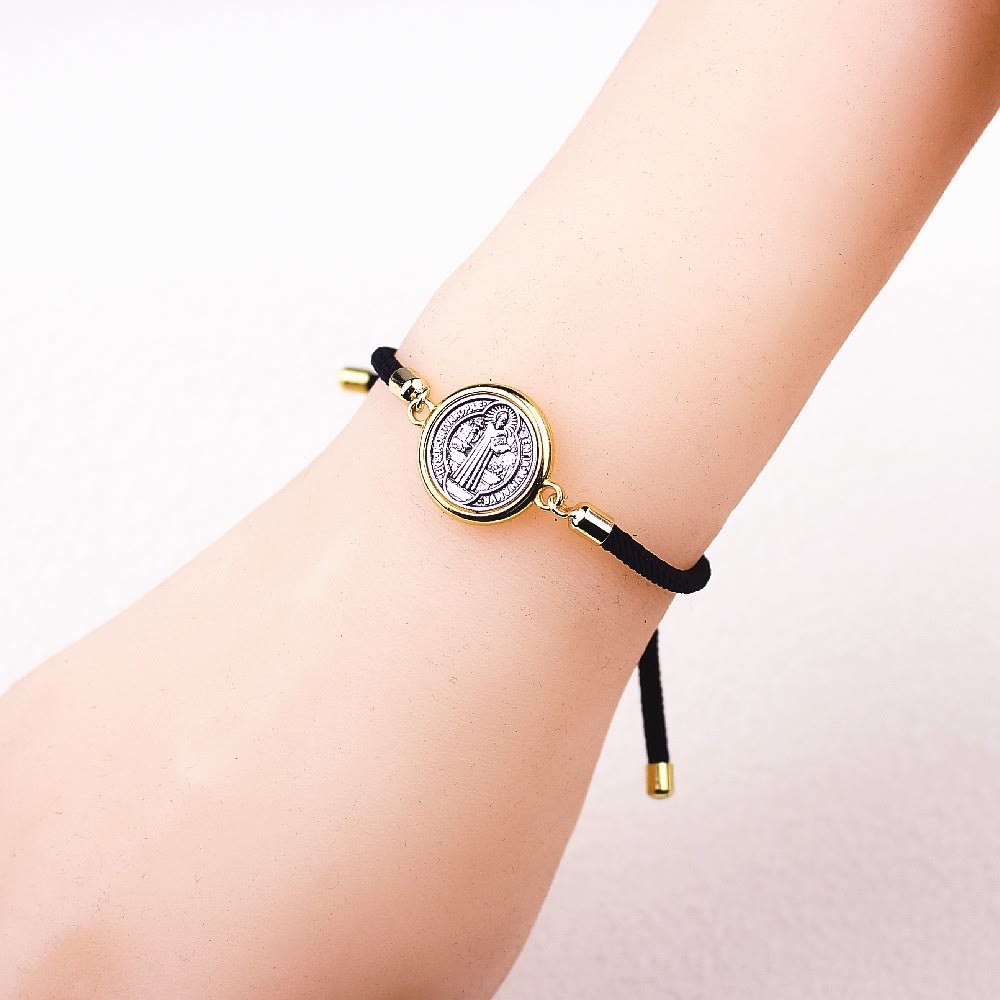 Christiandiscipleshop St. Benedict Medal Black Rope Cord Adjustable Bracelet