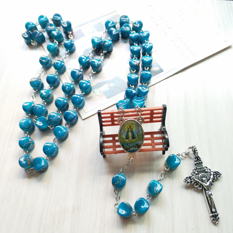 Christiandiscipleshop Our Lady of Guadalupe & Crucifix of 10 mm Polyhedron Peacock Blue Acrylic Alloy Chain Rosary